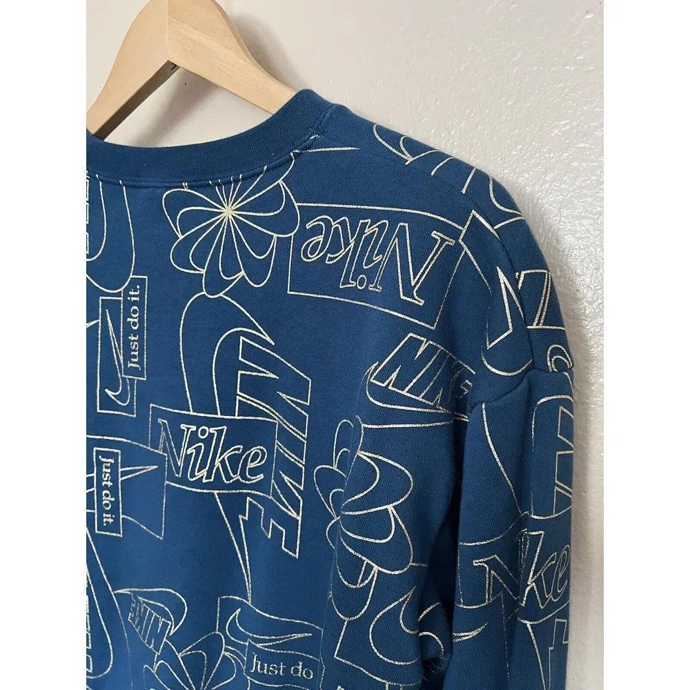 Nike Logo‎ Just Do It Blue/Green and Gold Crewneck Sweatshirt Women's Small GUC